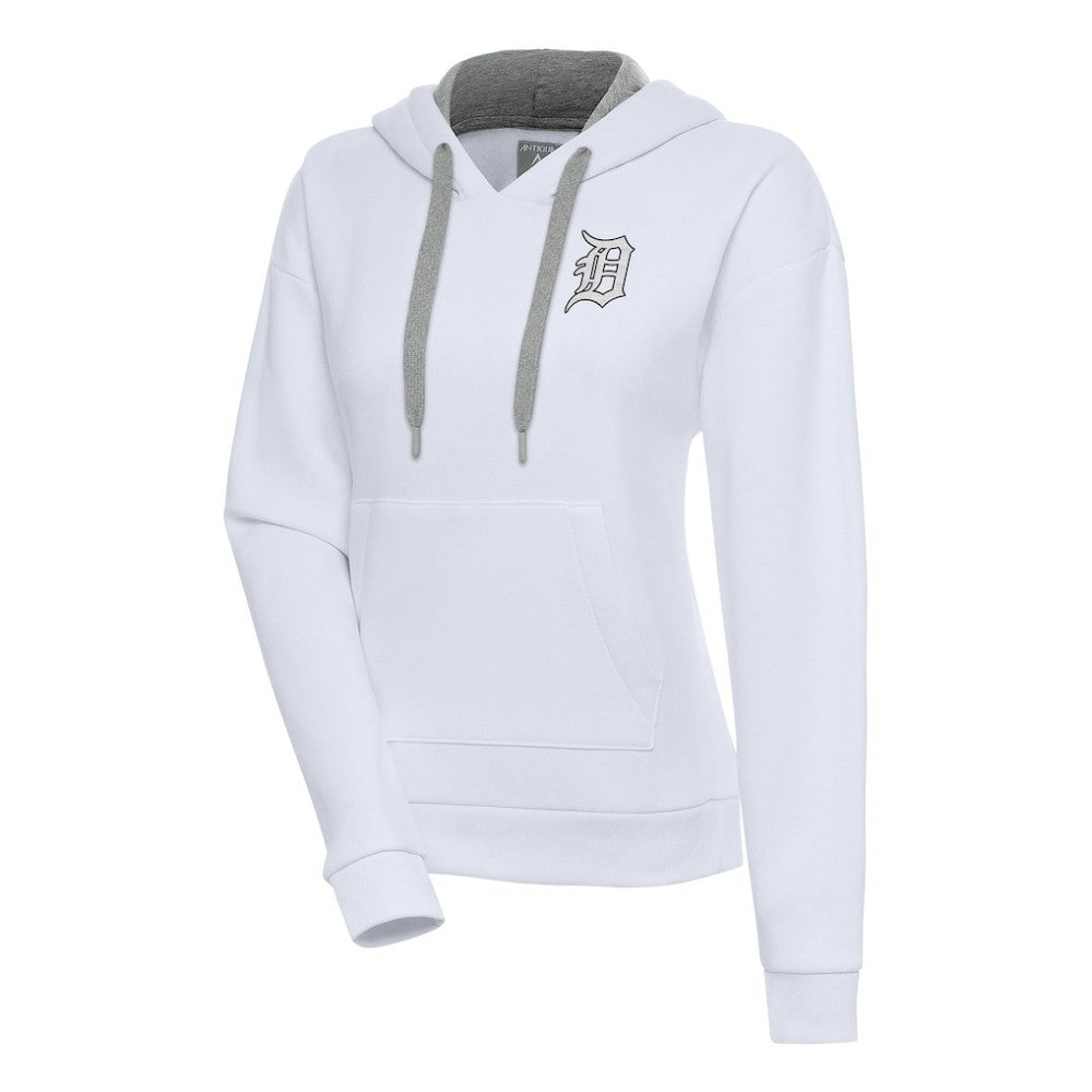 Detroit Tigers Antigua Women's Brushed Metallic Victory Pullover Hoodie - White