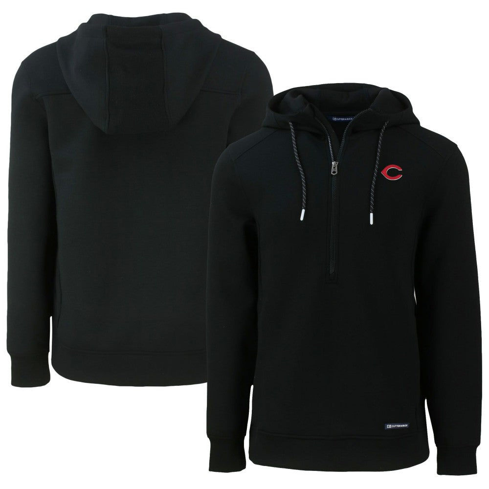 Cincinnati Reds Cutter & Buck Roam Eco Half-Zip Recycled Pullover Hoodie - Black