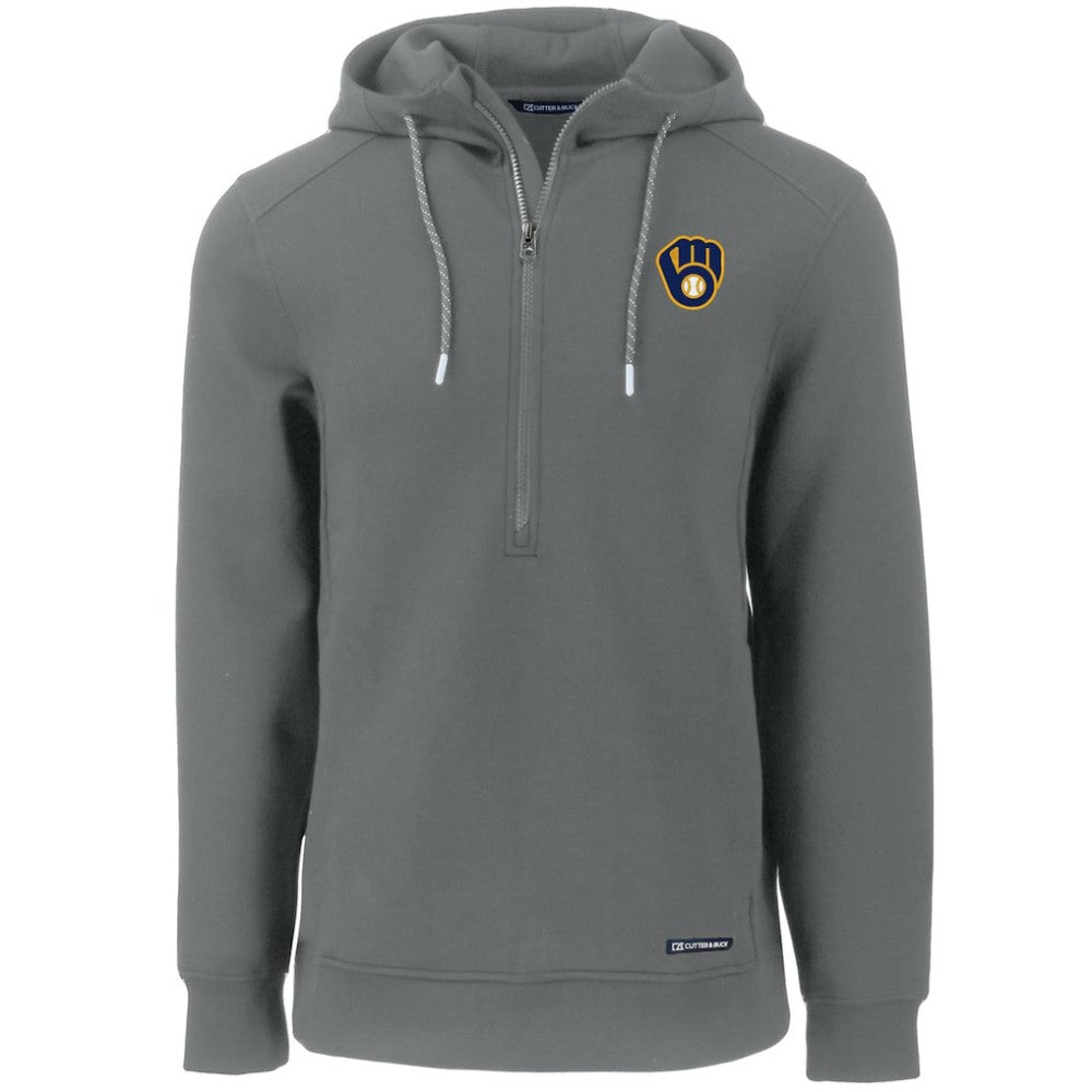 Milwaukee Brewers Cutter & Buck Roam Eco Half-Zip Recycled Pullover Hoodie - Gray
