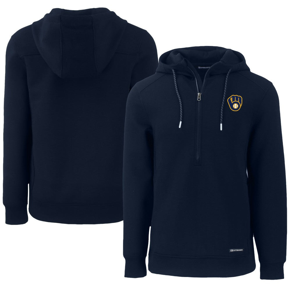 Milwaukee Brewers Cutter & Buck Roam Eco Half-Zip Recycled Pullover Hoodie - Navy