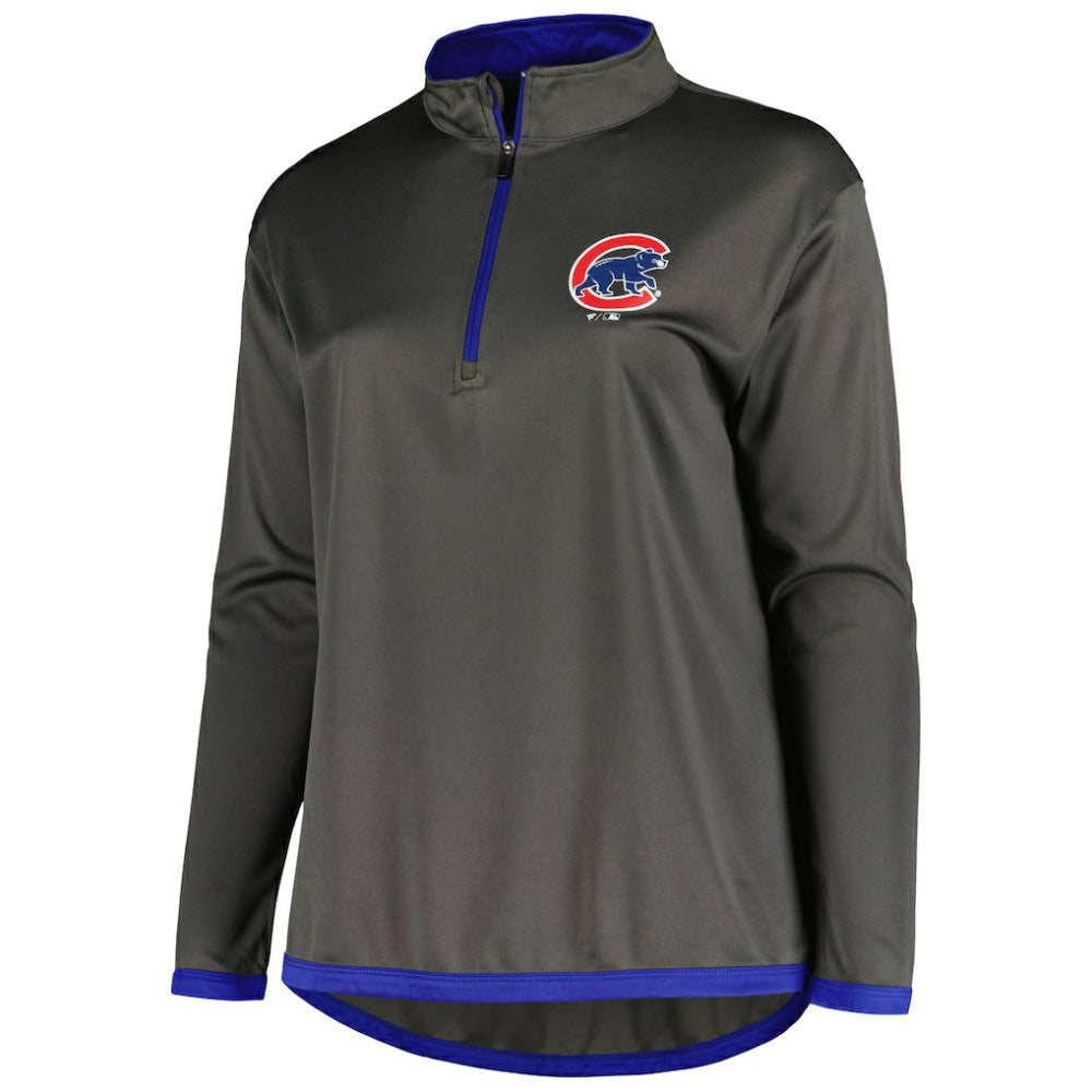 Chicago Cubs Profile Women's Plus Size Quarter-Zip Jacket - Charcoal
