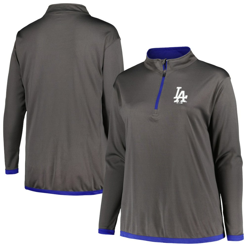 Los Angeles Dodgers Profile Women's Plus Size Quarter-Zip Jacket - Charcoal
