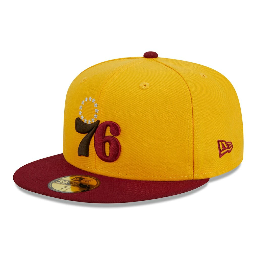 Philadelphia 76ers Fall Leaves 2-Tone 59FIFTY Fitted Hat - Yellow/Red | New Era outlet