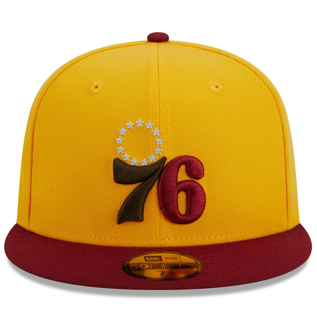 Philadelphia 76ers Fall Leaves 2-Tone 59FIFTY Fitted Hat - Yellow/Red | New Era outlet