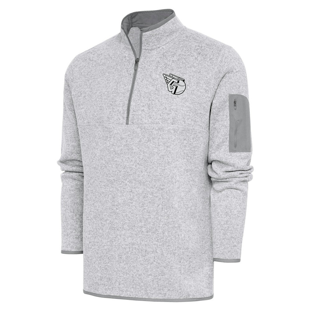 Cleveland Guardians Antigua Metallic Fortune Quarter-Zip Pullover Jacket - Pewter