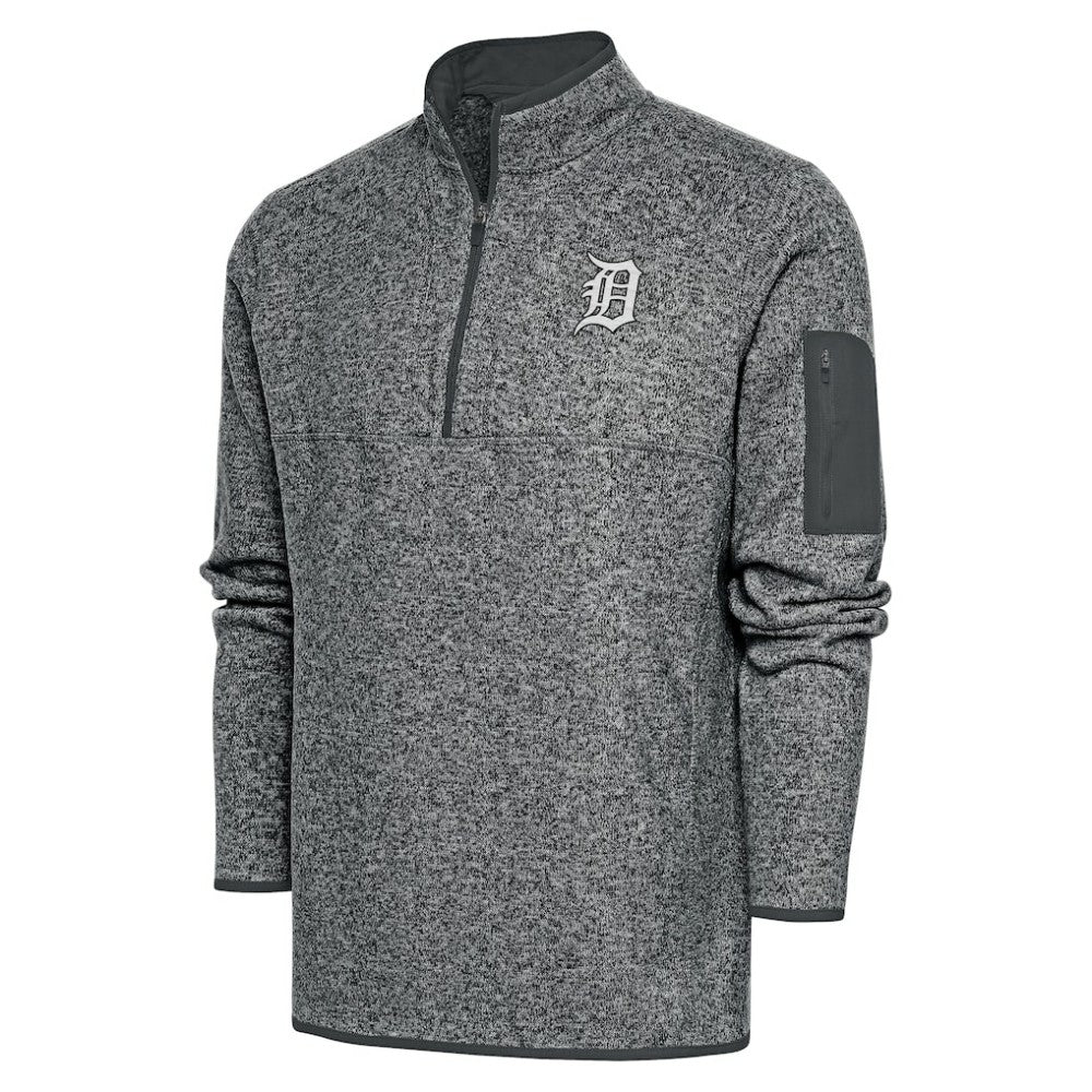 Detroit Tigers Antigua Metallic Fortune Quarter-Zip Pullover Jacket - Graphite