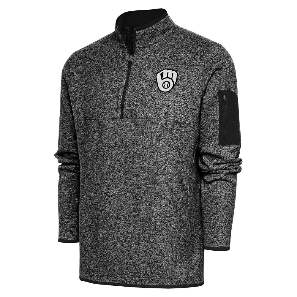 Milwaukee Brewers Antigua Metallic Fortune Quarter-Zip Pullover Jacket - Heather Black
