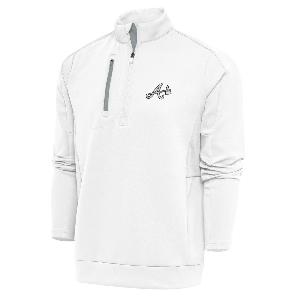 Atlanta Braves Antigua Metallic Generation Quarter-Zip Pullover Top - White