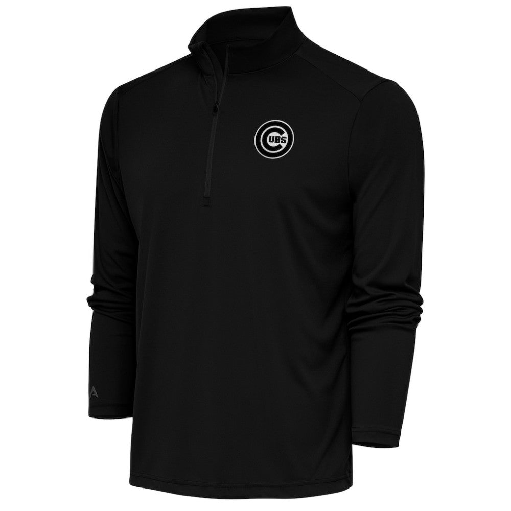 Chicago Cubs Antigua Metallic Tribute Quarter-Zip Top - Black