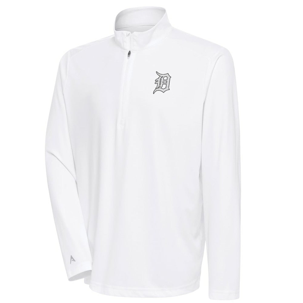 Detroit Tigers Antigua Metallic Tribute Quarter-Zip Top - White