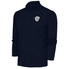 Milwaukee Brewers Antigua Metallic Tribute Quarter-Zip Top - Navy