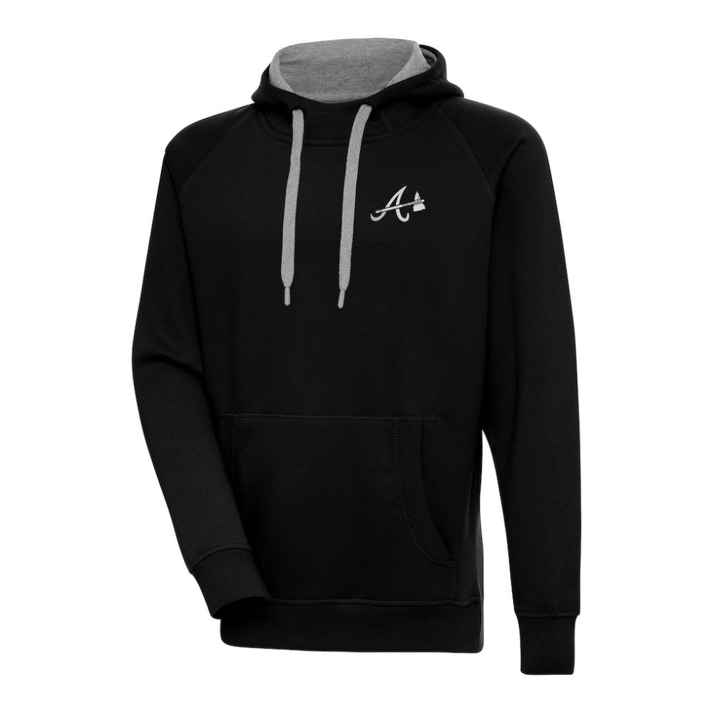 Atlanta Braves Antigua Metallic Victory Pullover Hoodie - Black