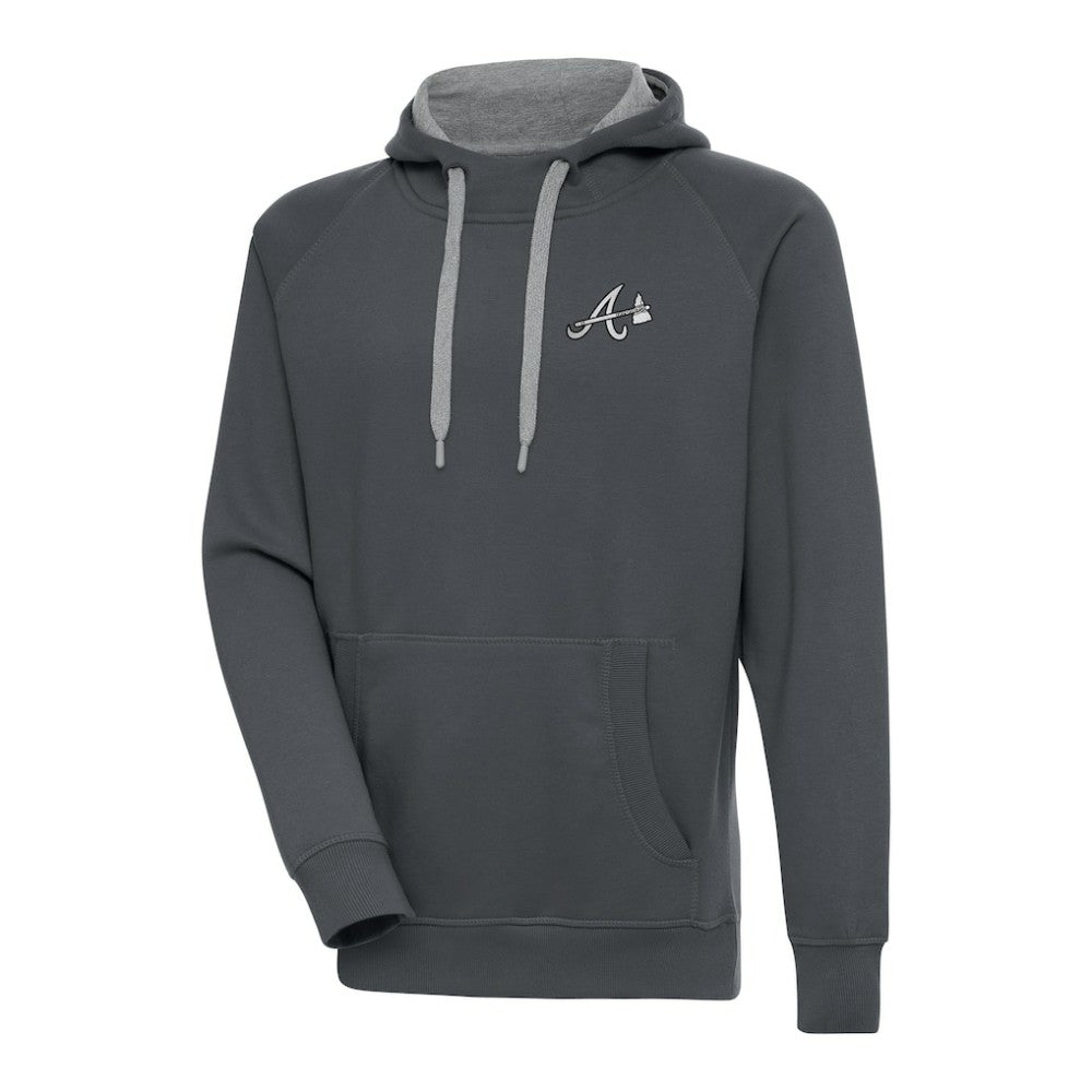 Atlanta Braves Antigua Metallic Victory Pullover Hoodie - Charcoal