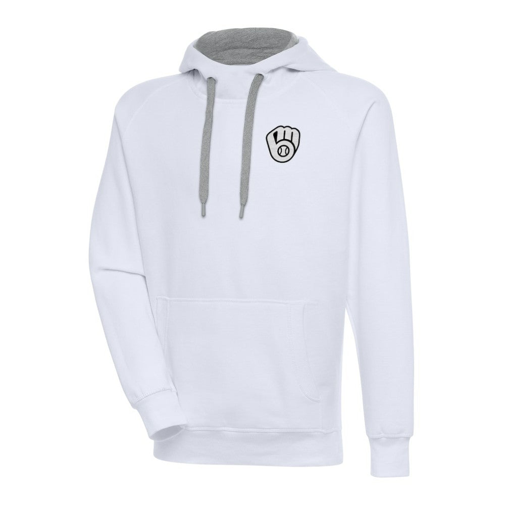Milwaukee Brewers Antigua Metallic Victory Pullover Hoodie - White
