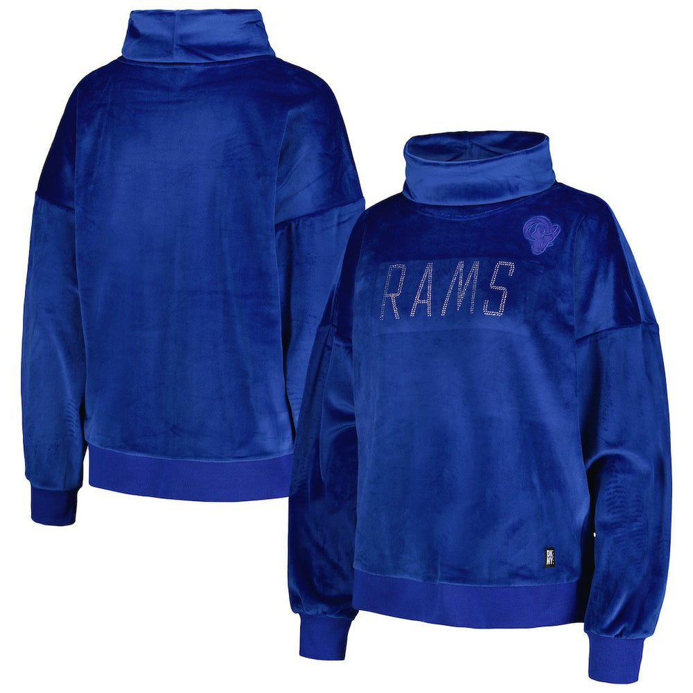 NFL Los Angeles Rams DKNY Sport Women's Deliliah Rhinestone Funnel Neck Pullover Sweatshirt