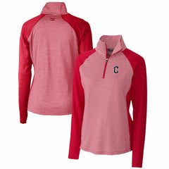 Cleveland Guardians Cutter & Buck Women's DryTec Forge Tonal Stripe Half-Zip Top - Red