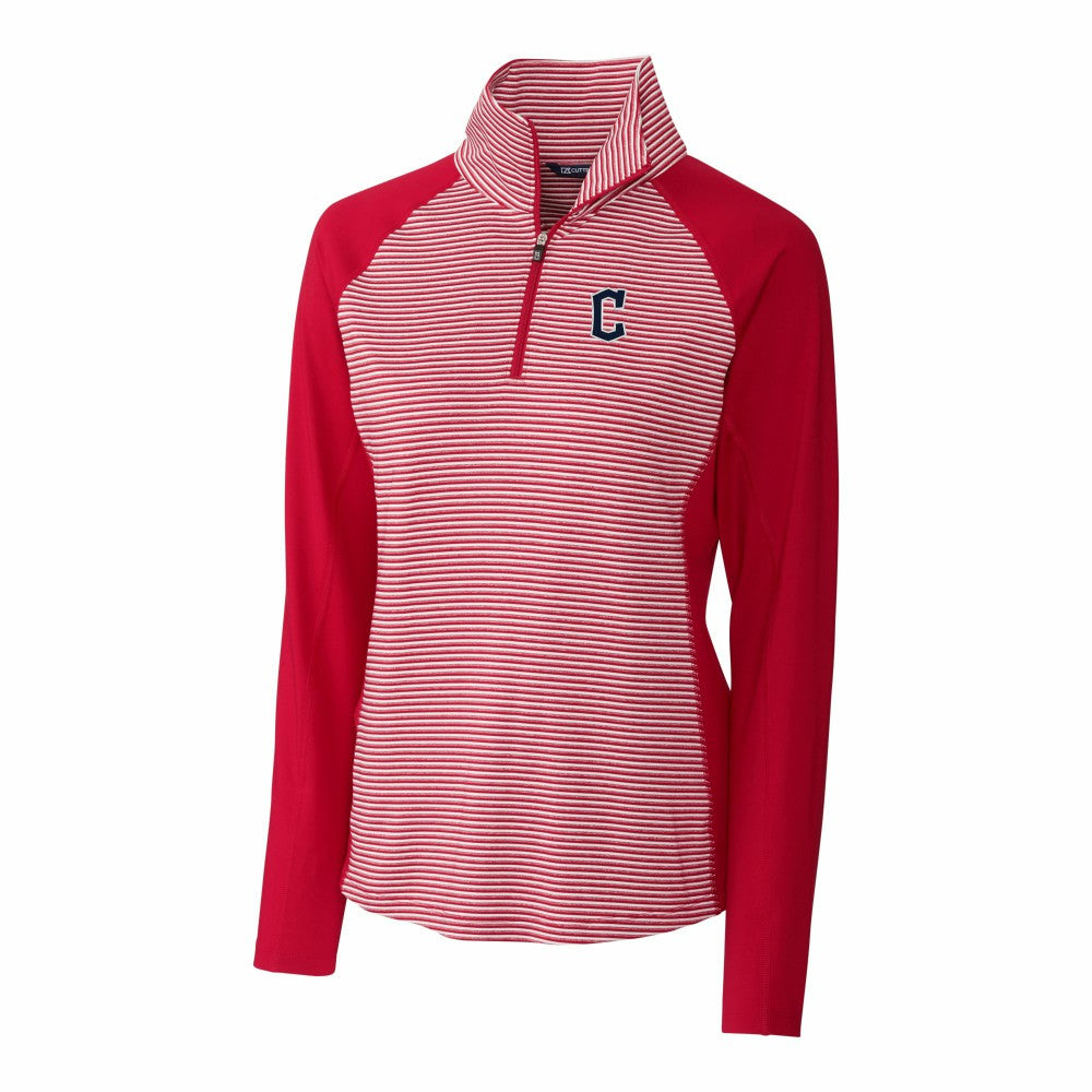 Cleveland Guardians Cutter & Buck Women's DryTec Forge Tonal Stripe Half-Zip Top - Red