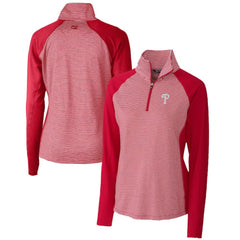 Philadelphia Phillies Cutter & Buck Women's DryTec Forge Tonal Stripe Half-Zip Top - Red