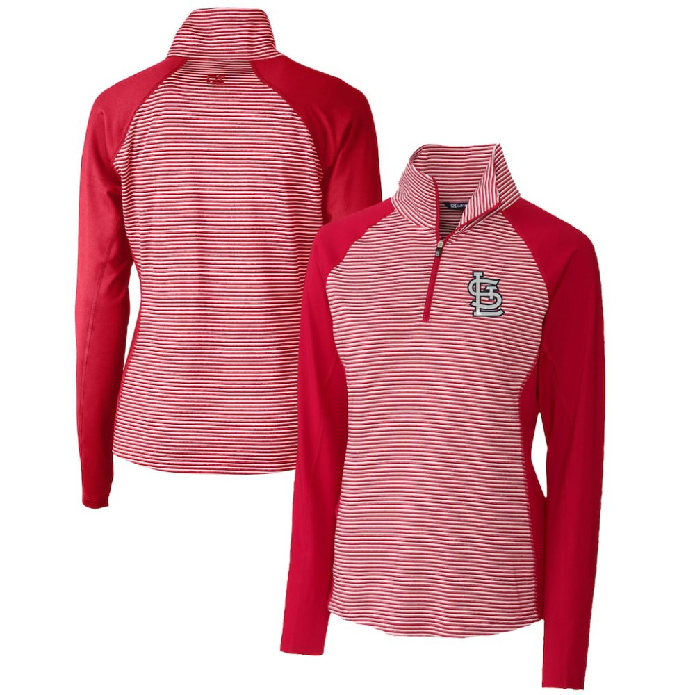 St. Louis Cardinals Cutter & Buck Women's DryTec Forge Tonal Stripe Half-Zip Top - Red