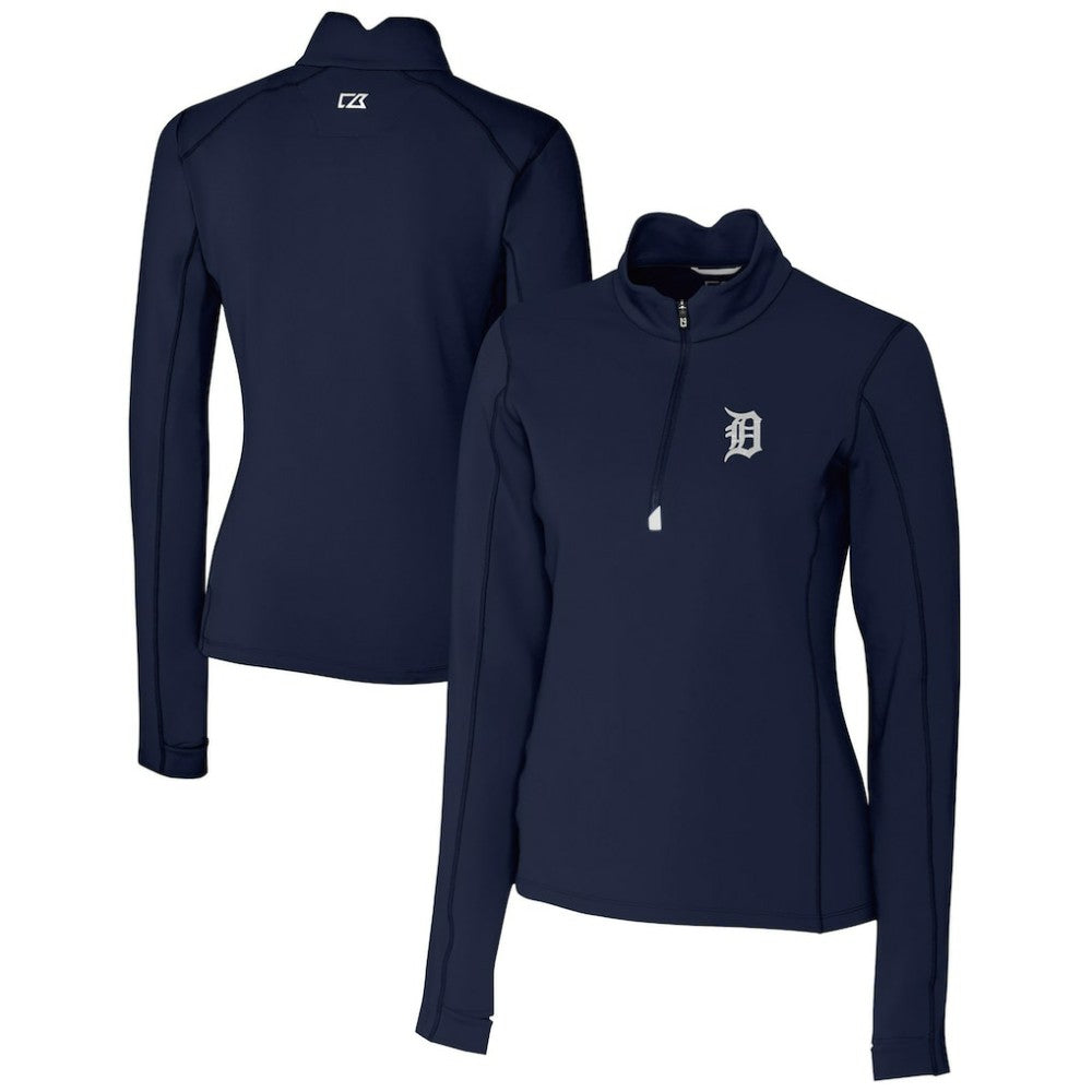 Detroit Tigers Cutter & Buck Women's DryTec Traverse Stretch Quarter-Zip Pullover Top - Navy