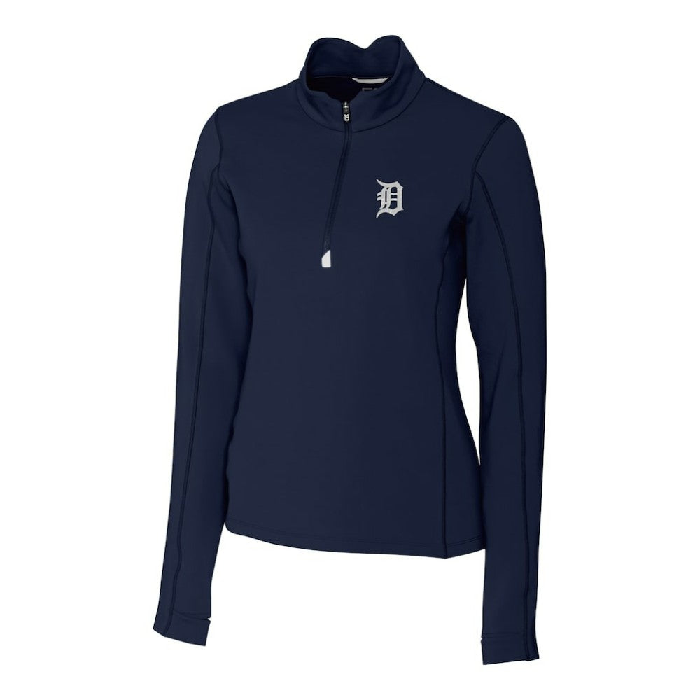 Detroit Tigers Cutter & Buck Women's DryTec Traverse Stretch Quarter-Zip Pullover Top - Navy
