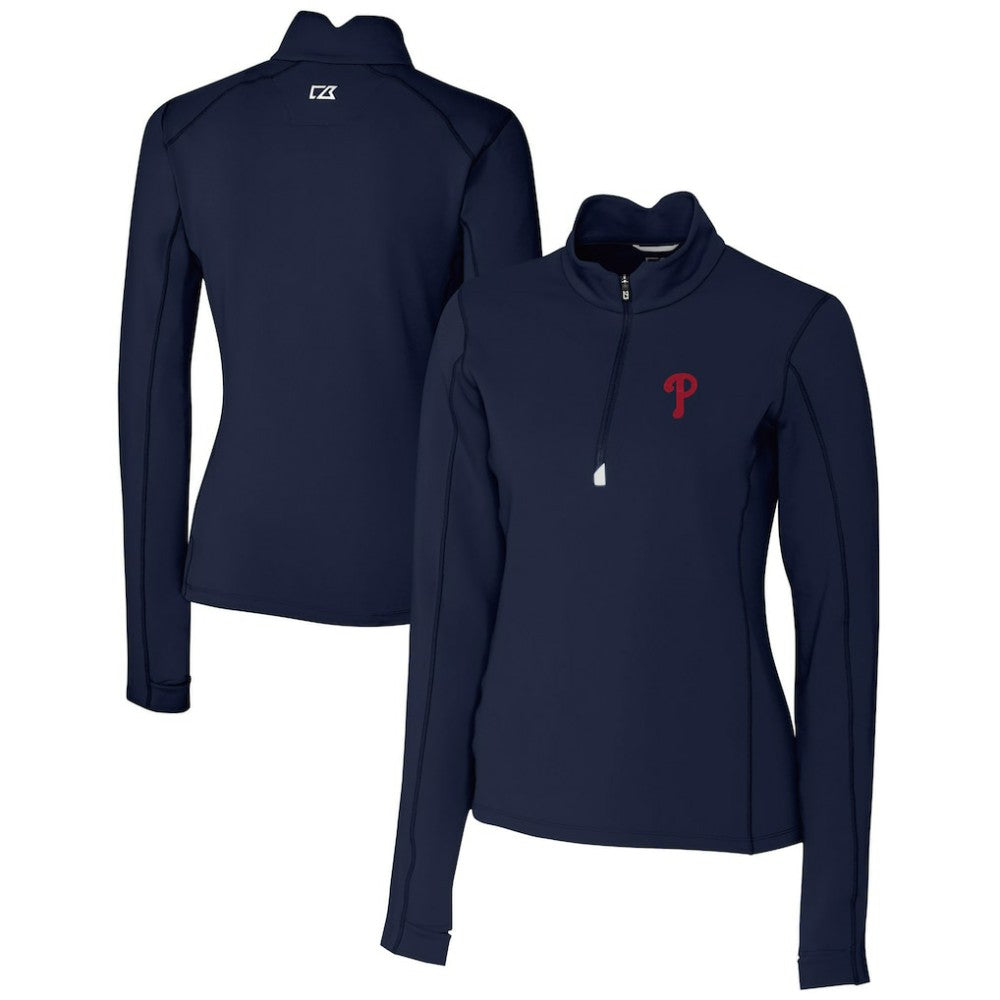 Philadelphia Phillies Cutter & Buck Women's DryTec Traverse Stretch Quarter-Zip Pullover Top - Navy