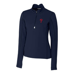 Philadelphia Phillies Cutter & Buck Women's DryTec Traverse Stretch Quarter-Zip Pullover Top - Navy