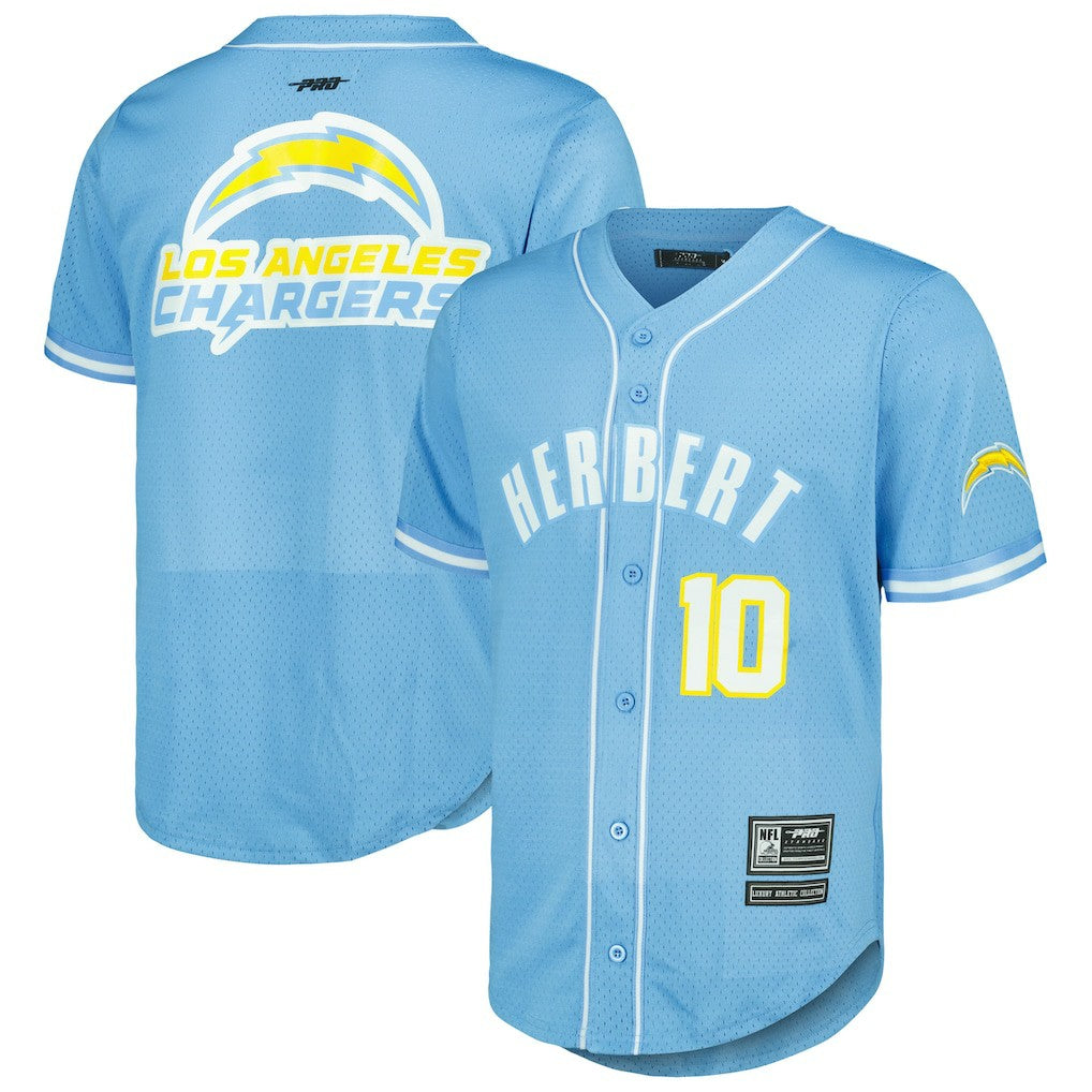 NFL Los Angeles Chargers Justin Herbert  Pro Standard Mesh Baseball Button-Up T-Shirt