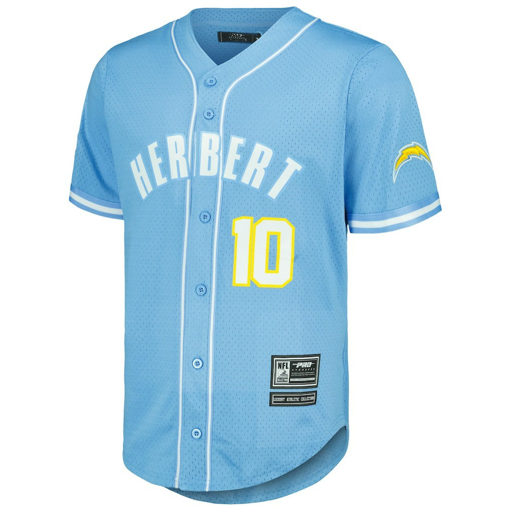 NFL Los Angeles Chargers Justin Herbert  Pro Standard Mesh Baseball Button-Up T-Shirt
