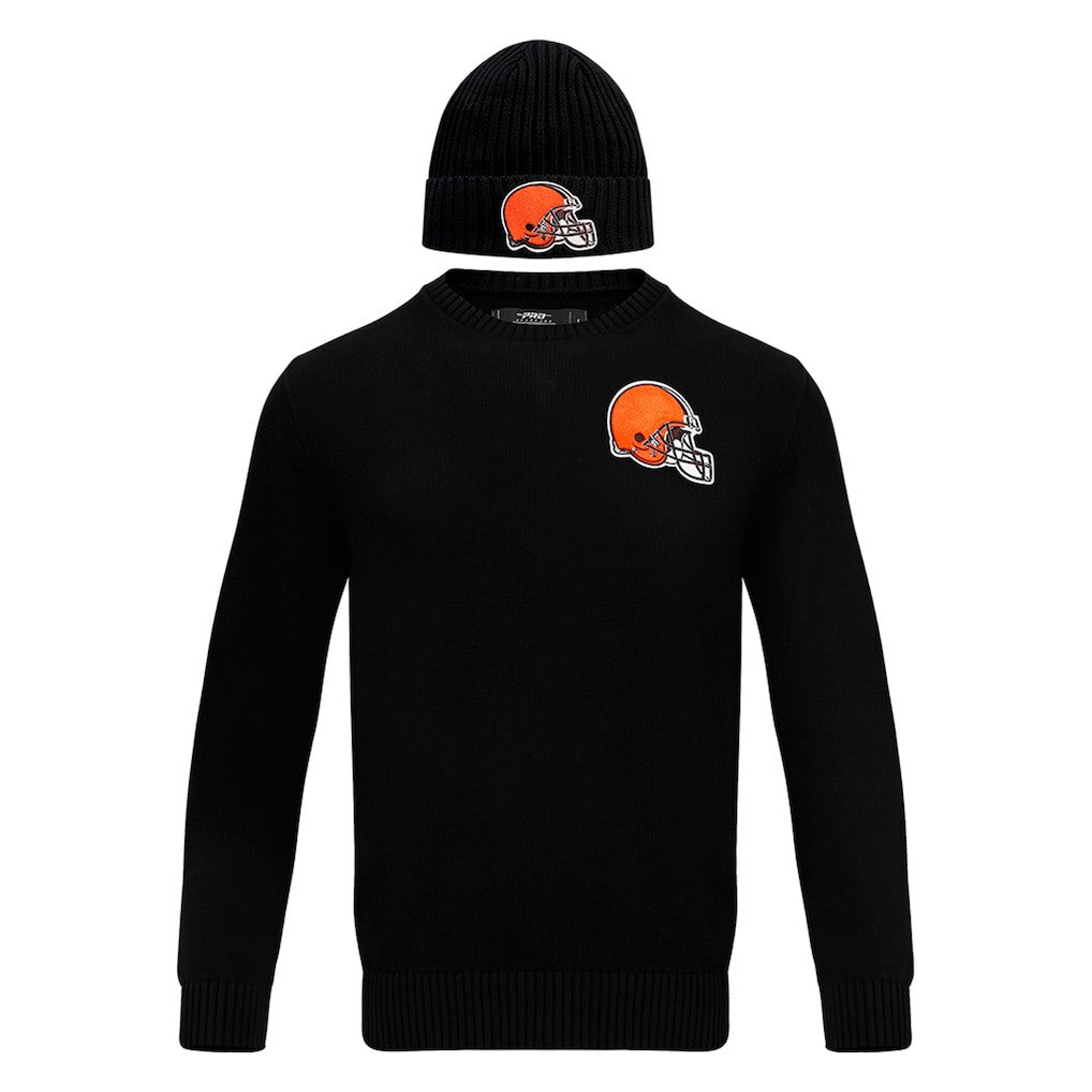 NFL Cleveland Browns Pro Standard Crewneck Pullover Sweater & Cuffed Knit Hat Box Gift Set