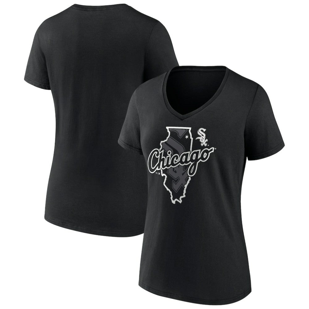 Chicago White Sox Women's Hometown Sox State V-Neck T-Shirt - Black