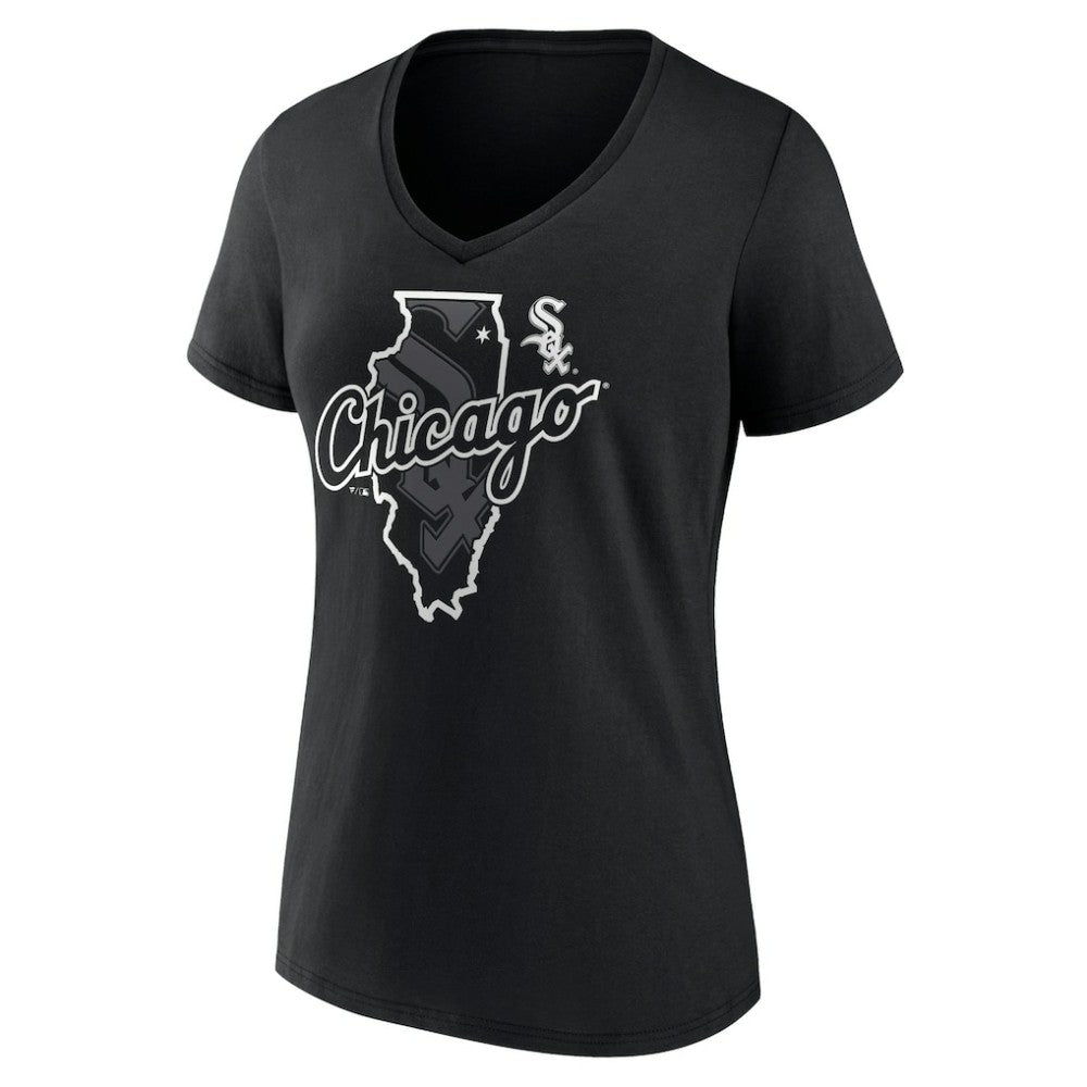Chicago White Sox Women's Hometown Sox State V-Neck T-Shirt - Black