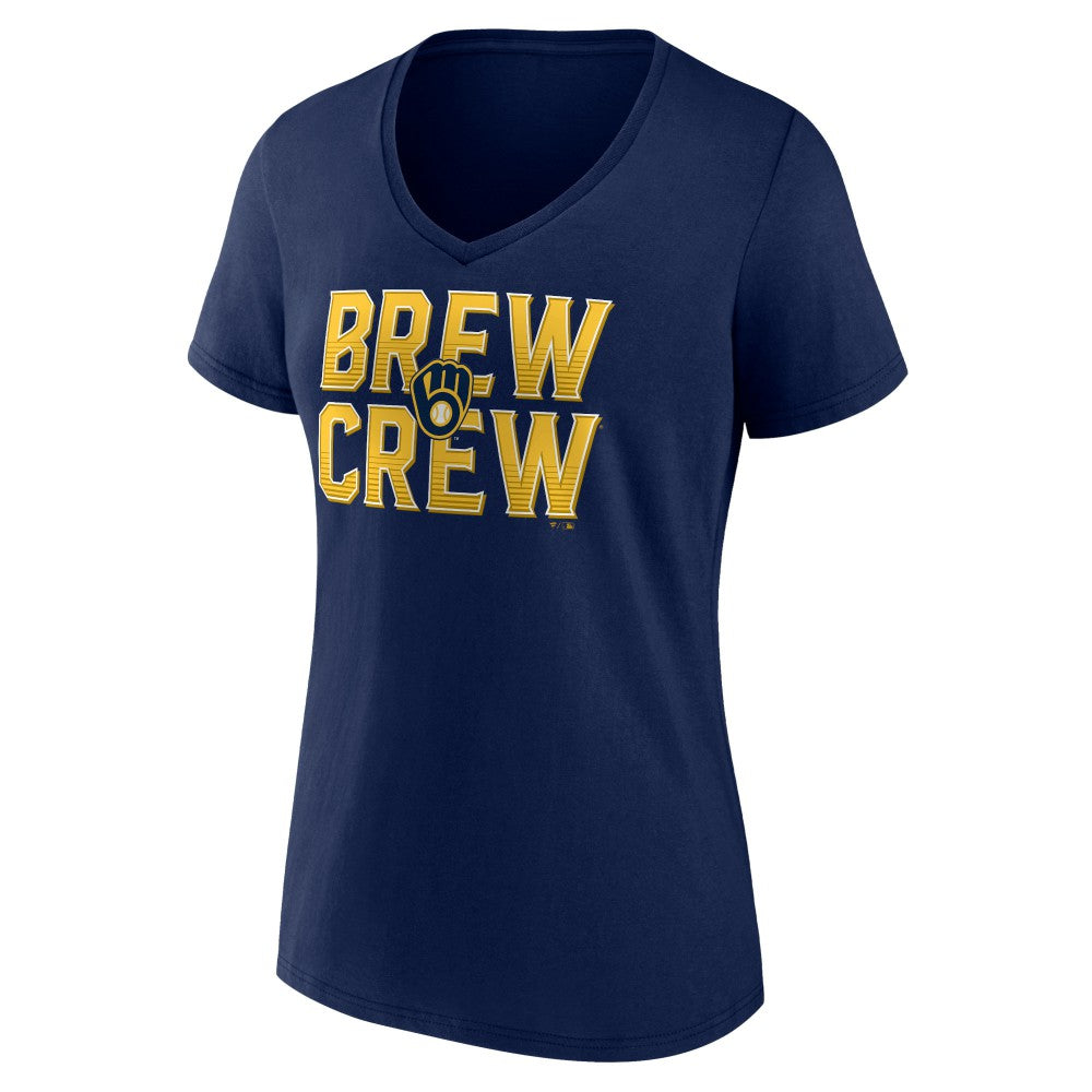 Milwaukee Brewers Women's Hometown Brew Crew Fancy V-Neck T-Shirt - Navy