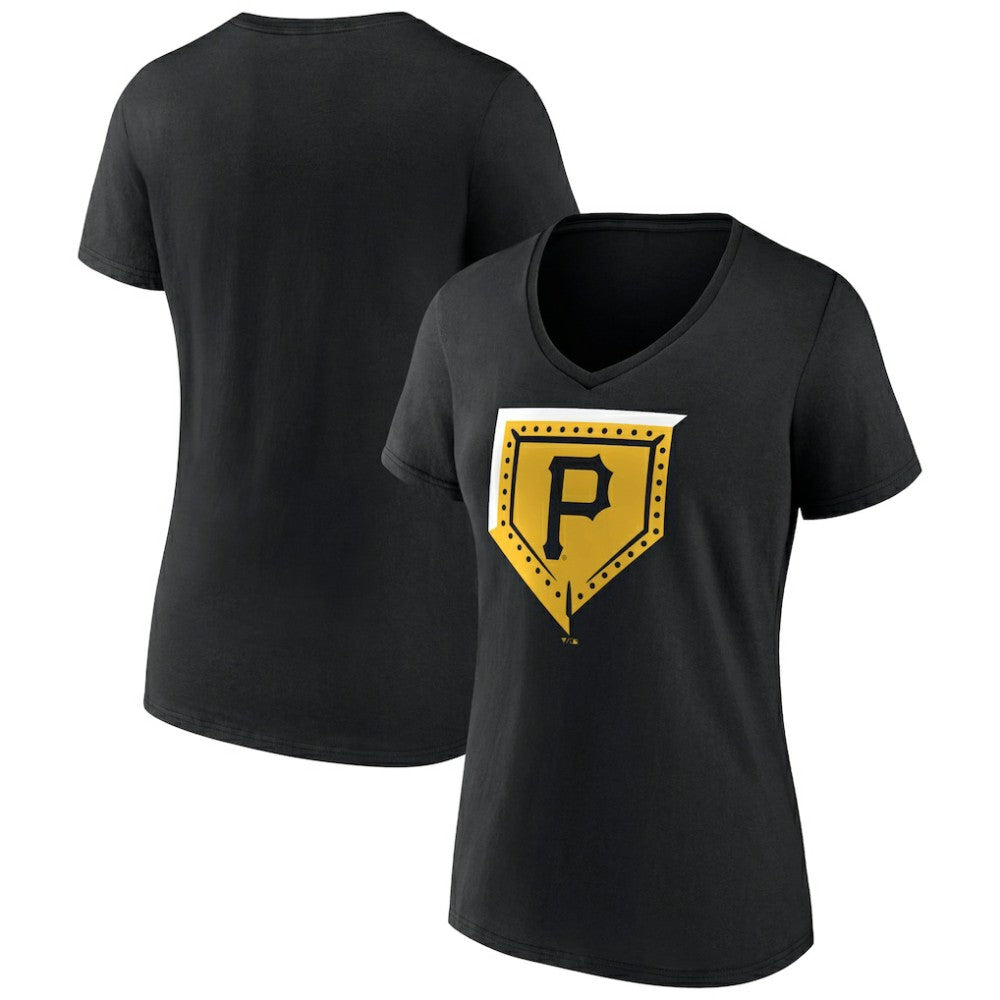 Pittsburgh Pirates Women's Hometown Steel Plate V-Neck T-Shirt - Black
