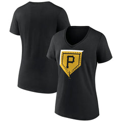 Pittsburgh Pirates Women's Hometown Steel Plate V-Neck T-Shirt - Black