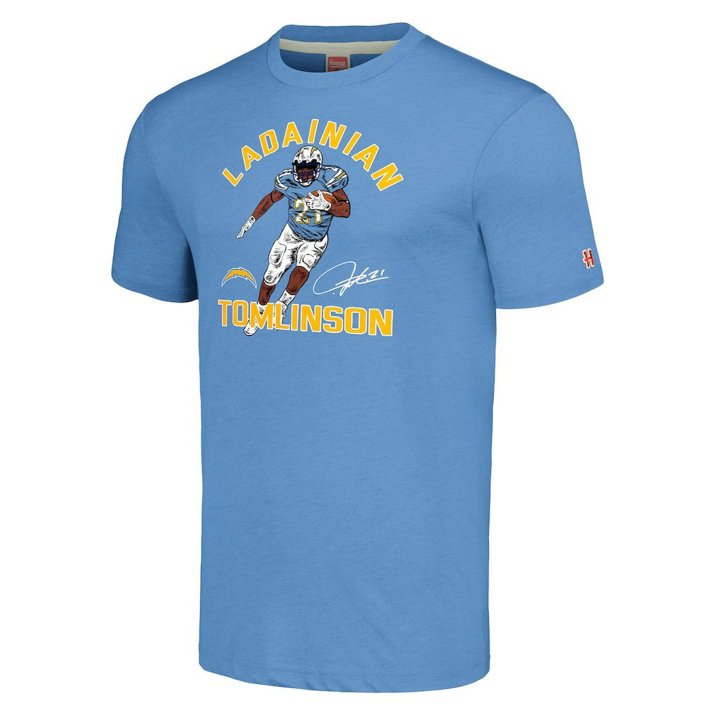 NFL Los Angeles Chargers LaDainian Tomlinson  Homage Unisex Unisex Caricature Retired Player Tri-Blend T-Shirt