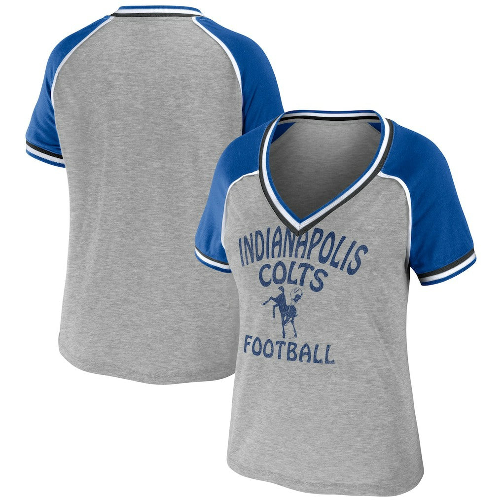 NFL Indianapolis Colts WEAR by Erin Andrews Women's Cropped Raglan Throwback V-Neck T-Shirt
