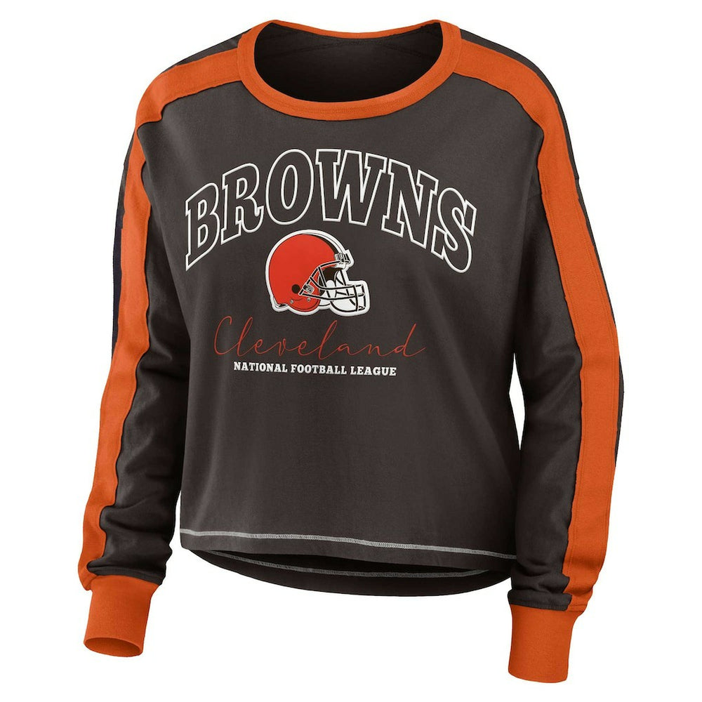 NFL Cleveland Browns WEAR by Erin Andrews Women's Color Block Modest Crop Long Sleeve T-Shirt