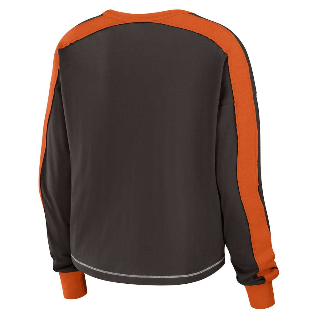 NFL Cleveland Browns WEAR by Erin Andrews Women's Color Block Modest Crop Long Sleeve T-Shirt