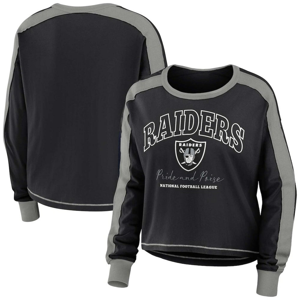 NFL Las Vegas Raiders WEAR by Erin Andrews Women's Color Block Modest Crop Long Sleeve T-Shirt