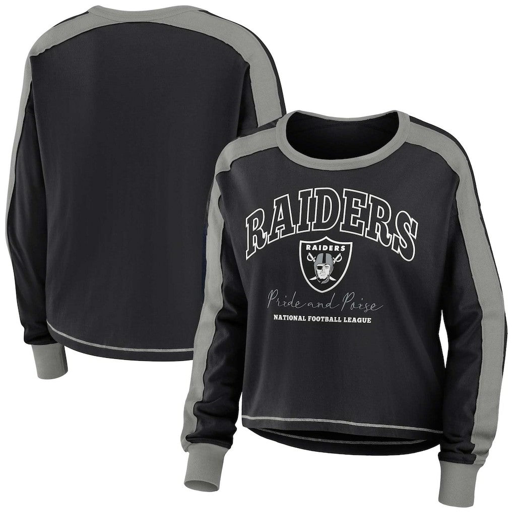 NFL Las Vegas Raiders WEAR by Erin Andrews Women's Color Block Modest Crop Long Sleeve T-Shirt