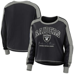 NFL Las Vegas Raiders WEAR by Erin Andrews Women's Color Block Modest Crop Long Sleeve T-Shirt