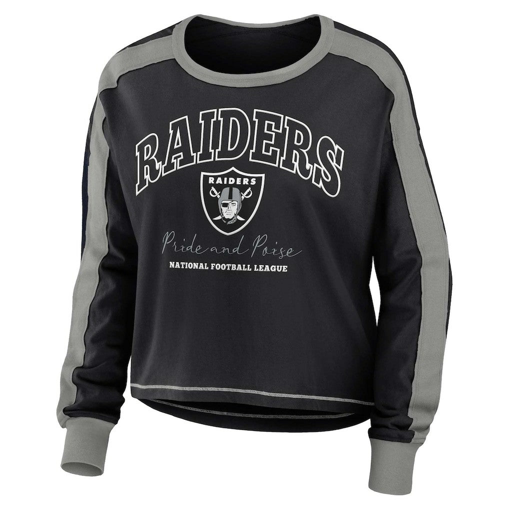 NFL Las Vegas Raiders WEAR by Erin Andrews Women's Color Block Modest Crop Long Sleeve T-Shirt