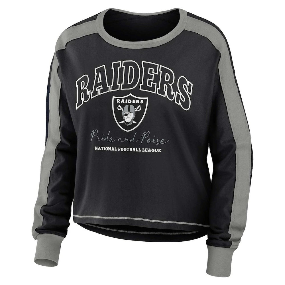 NFL Las Vegas Raiders WEAR by Erin Andrews Women's Color Block Modest Crop Long Sleeve T-Shirt