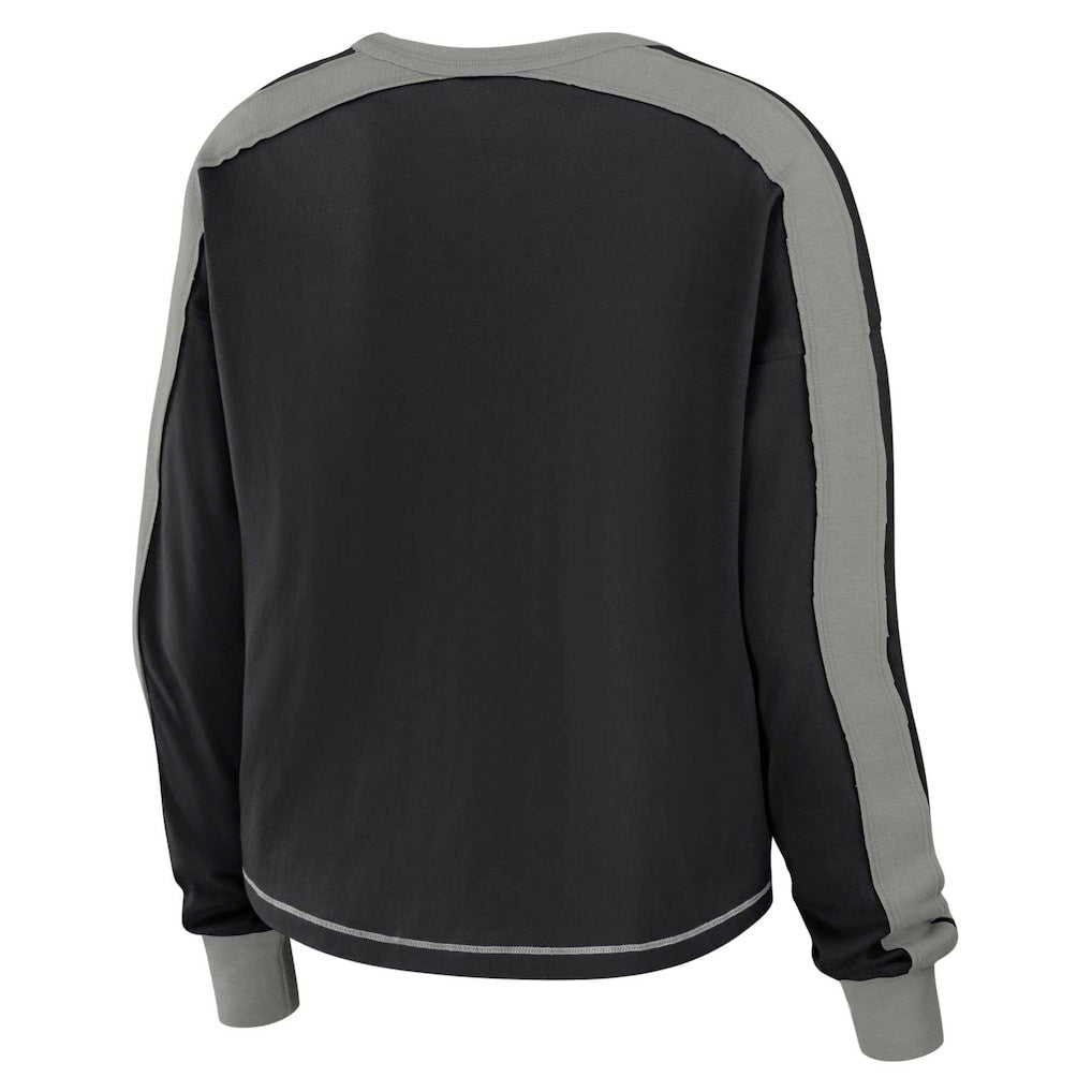 NFL Las Vegas Raiders WEAR by Erin Andrews Women's Color Block Modest Crop Long Sleeve T-Shirt