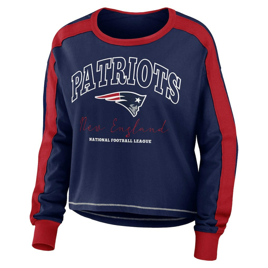 NFL New England Patriots WEAR by Erin Andrews Women's Color Block Modest Crop Long Sleeve T-Shirt