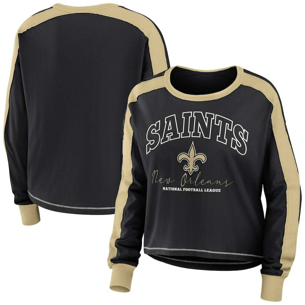 NFL New Orleans Saints WEAR by Erin Andrews Women's Color Block Modest Crop Long Sleeve T-Shirt