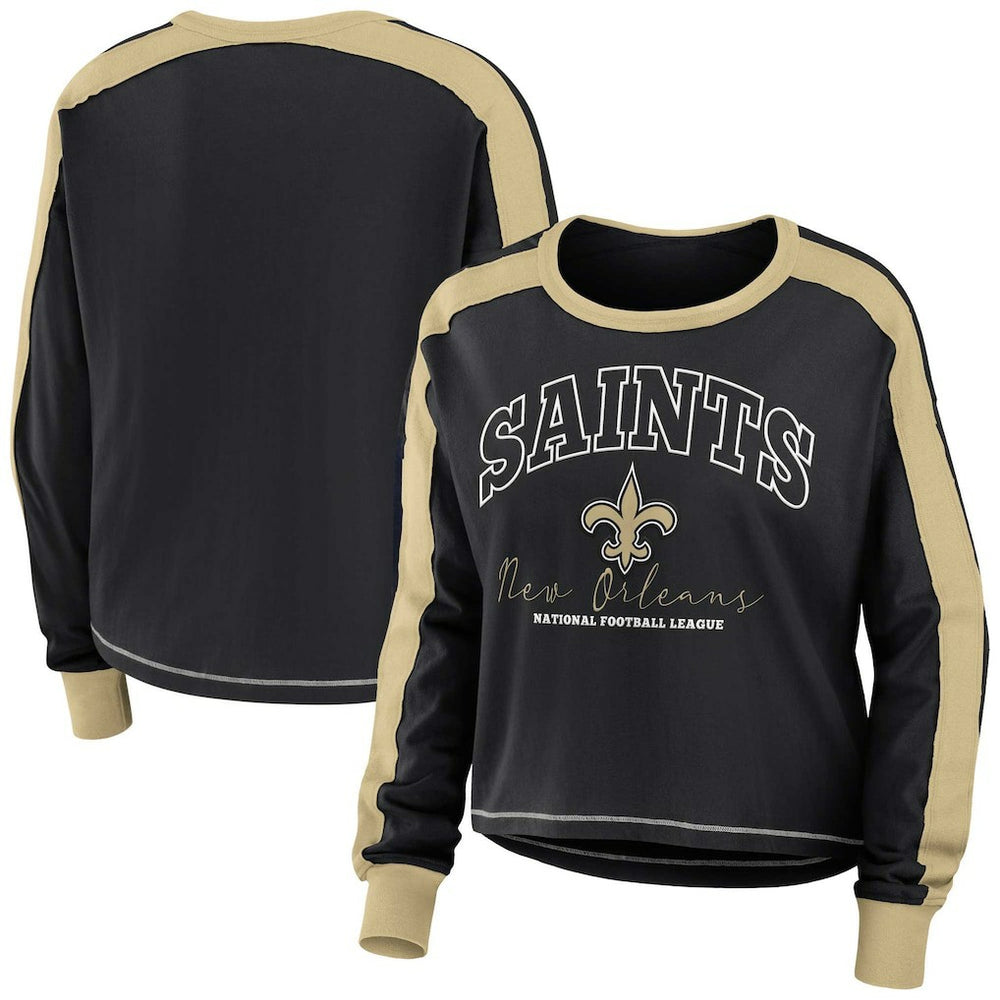 NFL New Orleans Saints WEAR by Erin Andrews Women's Color Block Modest Crop Long Sleeve T-Shirt