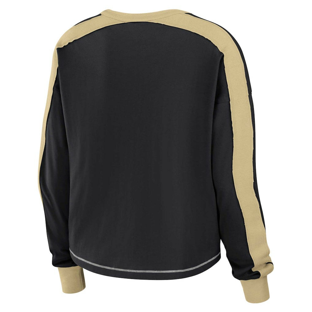 NFL New Orleans Saints WEAR by Erin Andrews Women's Color Block Modest Crop Long Sleeve T-Shirt