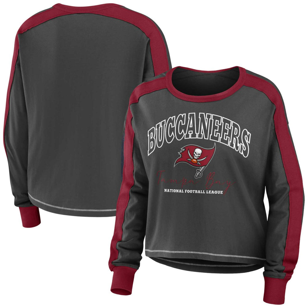 NFL Tampa Bay Buccaneers WEAR by Erin Andrews Women's Color Block Modest Crop Long Sleeve T-Shirt